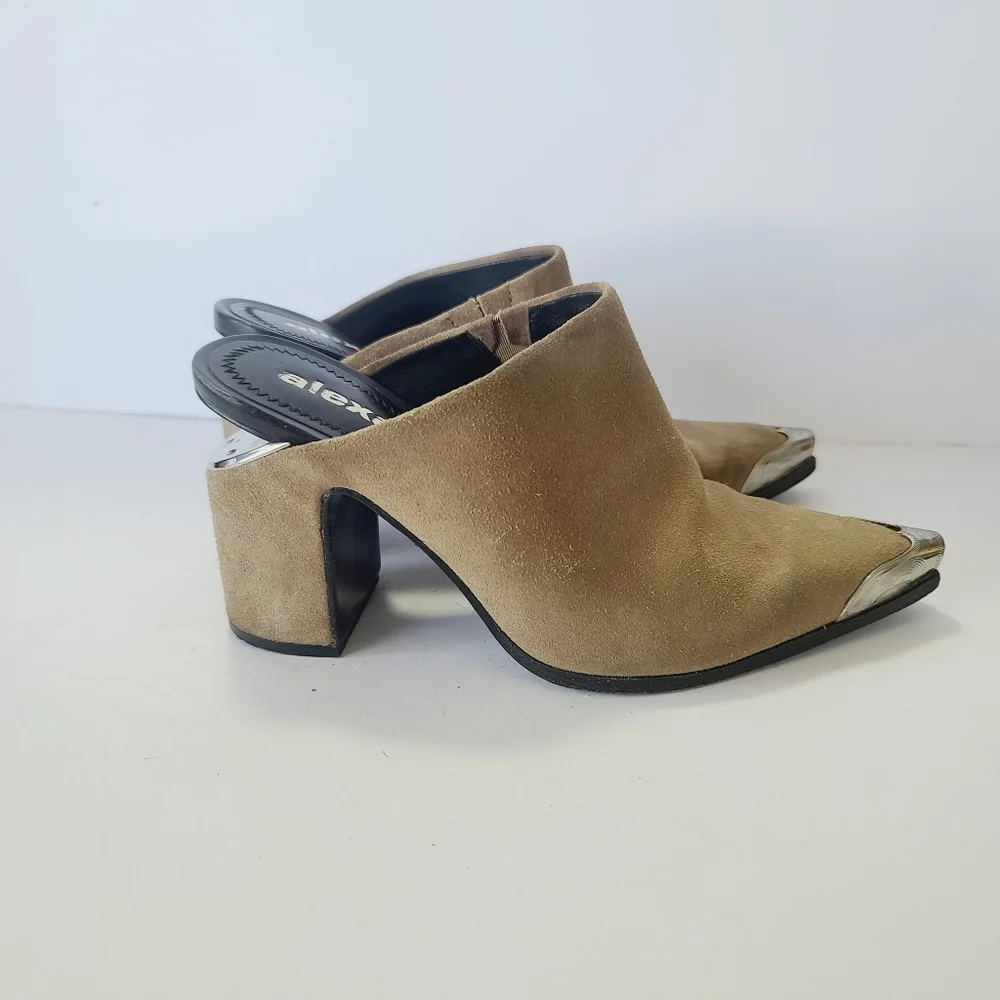 Alexander Wang Su Calf Taupe Suede Pointed Toe Mule with Silver Cap Heel Size 36 - Picture 4 of 8